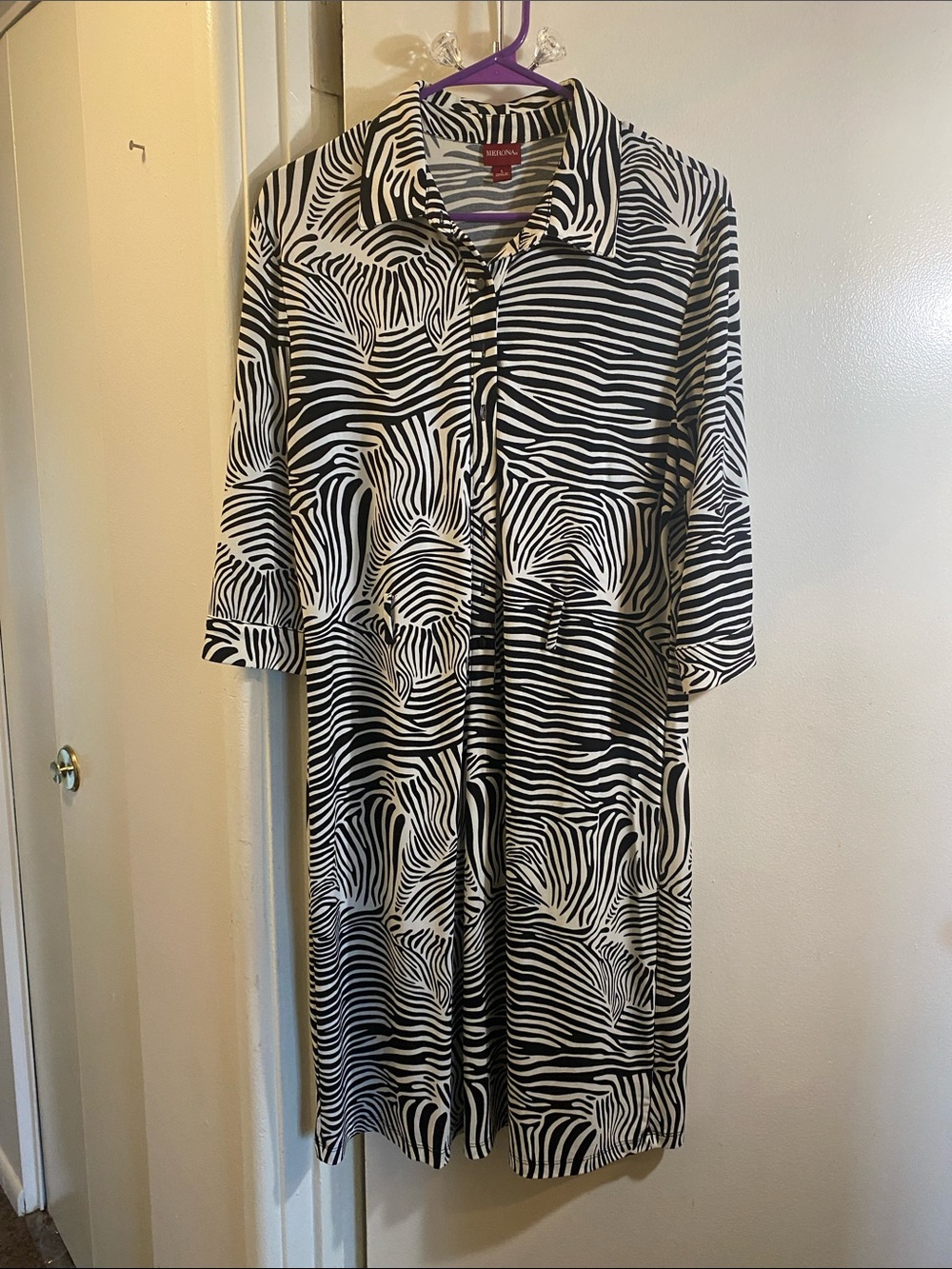 Merona Black & White Zebra-Print Midi Shirt Dress